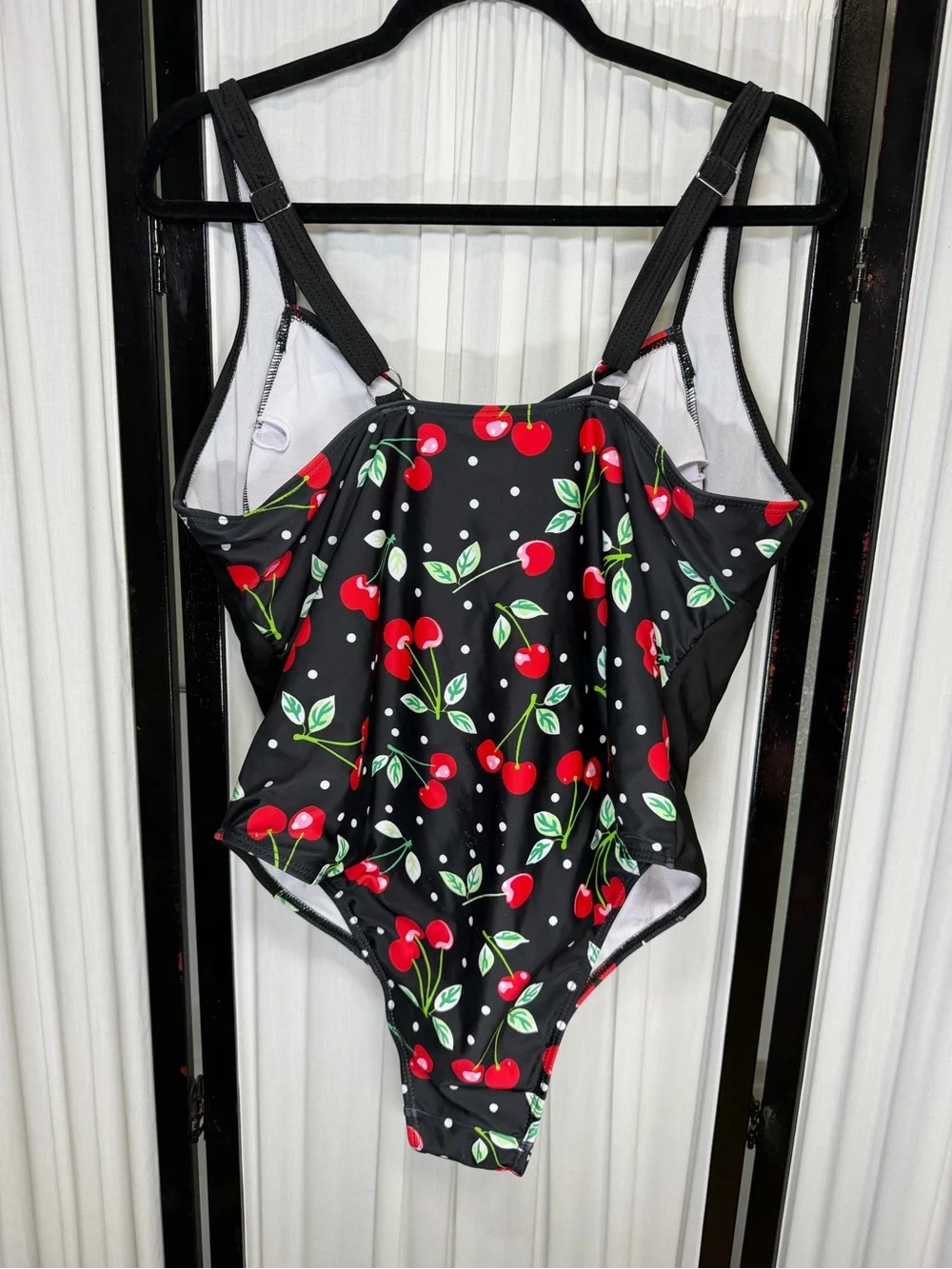 Retro Cherry Print Black One-Piece Swimsuit